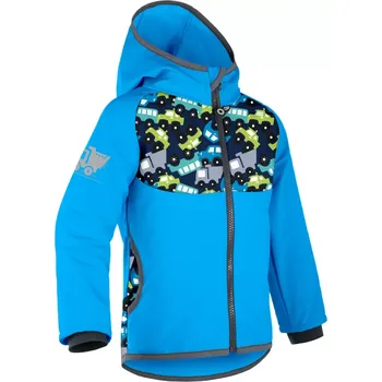 Unuo Dětská softshellová bunda s fleecem Basic Tyrkysová Autíčka 86/92