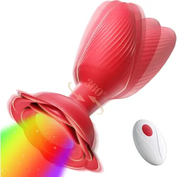 Anální kolík SuperLove Rose Glowing 360 Rotating & Vibrating Anal Plug with Remote Red