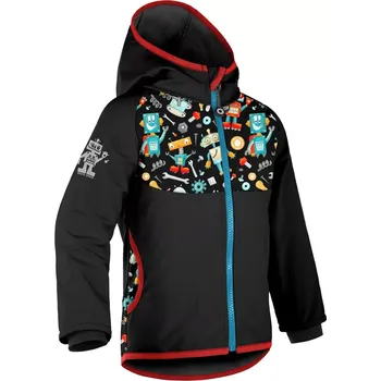 Dívčí bunda Unuo Dětská softshellová bunda s fleecem Basic Černá Roboti 110/116