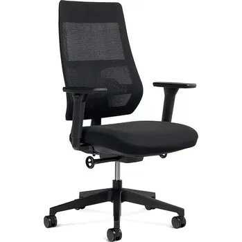 Kancelářská židle Rocada 934M-4, černý látkový sedák, černé síťované opěradlo, nastavitelné područky a bederní opěra