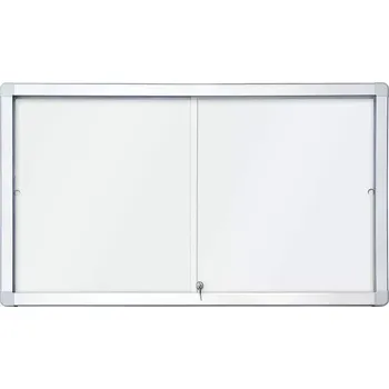 Vitrína Rocada 3641V17, interiérová, posuvné skleněné dveře, magnetický lakovaný bílý povrch, 8xA4