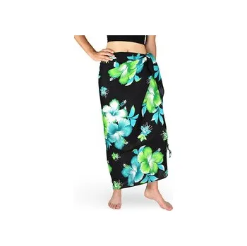 Šátek Sarong - Pareo REN, Hibis, černý, zelený květ, var. A