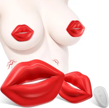 SuperLove Lips Kiss Vibrating Nipple Clamps with Remote Red