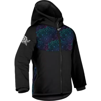 Dívčí bunda Unuo Dětská softshellová bunda s fleecem Basic Černá Temná mandala 134/140
