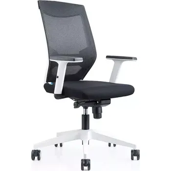 Kancelářská židle Rocada 908W-4, černý látkový sedák, černé síťované opěradlo, bílá konstrukce, nastavitelné područky a bederní opěra