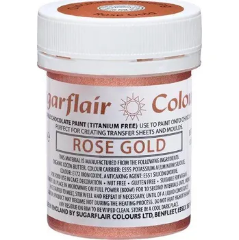 Sugarflair Anglie Barva na kreslení na bázi kakaového másla Sugarflair Rose Gold (35 g) Bez E171 ▹