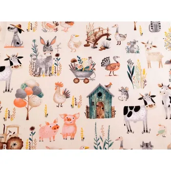 Bavlněná látka / plátno domácí zvířátka METRÁŽ - 2 (914) krémová světlá