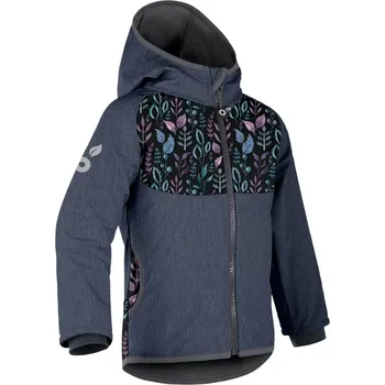 Dívčí bunda Unuo Dětská softshellová bunda s fleecem Basic Tm. modrá Lístečky 116/122