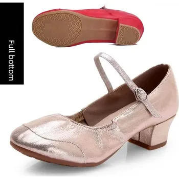 Dámské lodičky Dámské taneční boty s měkkou podrážkou a středním podpatkem Velikost: 34, Barva (Varianta): Light gold full bottom