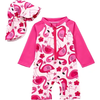 Kojenecký overall Dětské jednodílné plavky s čepicí a veselým potiskem Velikost: 18-24M, Barva (Varianta): Červená