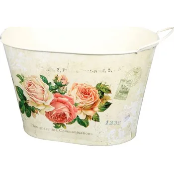 Truhlík Truhlík KVĚTY RŮŽE s uchy oválný plechový 18x13x12cm