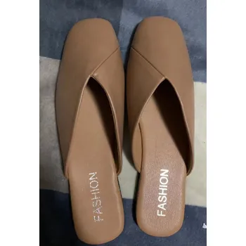 Dámské pantofle Kožené dámské pantofle elegantní Barva: Khaki, Velikost: 39