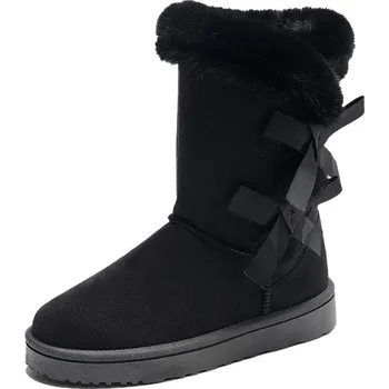 Dámská zimní obuv zimní boty s kožešinou a motýlkem Barva: Černá, Velikost: 38