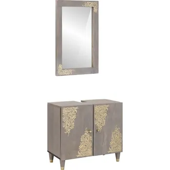 Koupelnový nábytek Sada koupelnových skříněk 2 pcs Šedá Masivní mangové dřevo