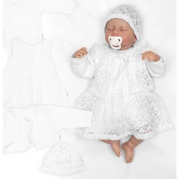 Kojenecká souprava Baby Nellys Luxusní pletená sada pro holčičku na křtiny a oslavu 4D bílá