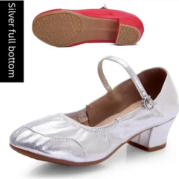 Dámské lodičky Dámské taneční boty s měkkou podrážkou a středním podpatkem Velikost: 37, Barva (Varianta): Light Silver full bottom