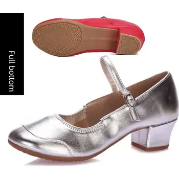 Dámské lodičky Dámské taneční boty s měkkou podrážkou a středním podpatkem Velikost: 36, Barva (Varianta): Bright silver bottom