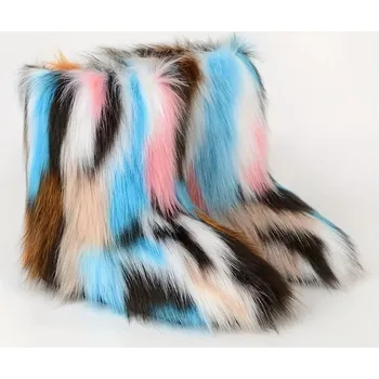 Dámská zimní obuv Dámské huňaté zimní boty v módním stylu Barva: Modrá, Velikost: 42