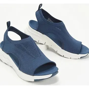 Dámské sandále Letní sandály na klínku s otevřenou špičkou a patou Barva: Modrá, Velikost: 41