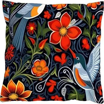 Povlečení 4sleep Povlak na polštář 40 × 40 na zip velur - Ptáci a květiny