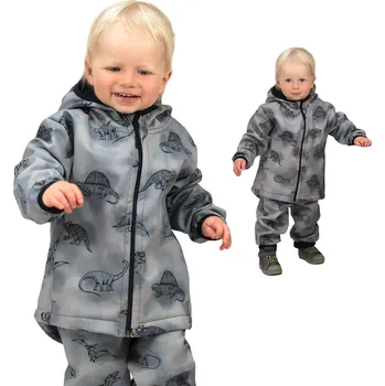 Kojenecká bunda ESITO | Dětská softshellová bunda DUO Dino dobrodruh - šedá / 92