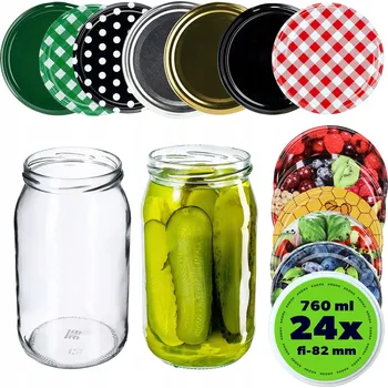 Sklenice ZAVAŘOVACÍ SKLENICE 760 ml SKLENICE NA ZAVAŘENINY MED OKURKY VÍČKO ŠROUBOVACÍ VÍČKA 24 KUSŮ FI 82