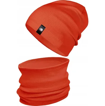 Čepice Oranžová Sada ČEPICE + nákrčník beanie ŽEBROVANÁ podzim jaro 48-56