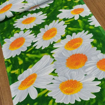 Bavlněné plátno vaflovina/štola 703023 kopretiny na zelené 0,5/1 m