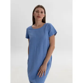 Dámské šaty Lněné 100% Lněné šaty modrá Velikost: EU 40