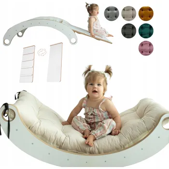 Dětská houpačka Houpačka dřevěná šedá skluzavka stěna polštář velurová