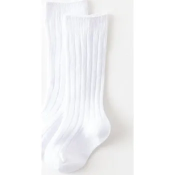 Dlouhé dětské žebrované ponožky po kolena Velikost: S, Barva (Varianta): Bílá