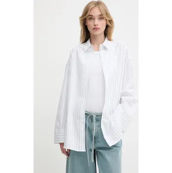 Dámská košile Bavlněná košile Samsoe Samsoe SAMARIKA dámská, bílá barva, relaxed, s klasickým límcem, F25200084 00X, vel. L