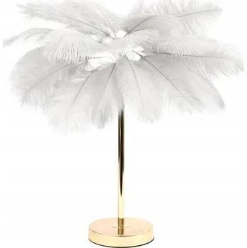 Stojací lampa STOJACÍ LAMPA PEŘÍ 60cm ZLATÁ BÍLÁ KOVOVÁ STÍNIDLO Z PEŘÍ