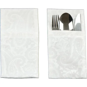 Příbor HEDVA ČESKÝ BROKÁT Kapsa na příbory Odaska set 2ks KAŠMÍROVÝ VZOR bílá