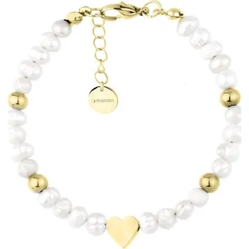 Náramek Manoki Perlový náramek Alice Gold - srdce BA999G Zlatá 17 cm + 3 cm (prodloužení) Bílá