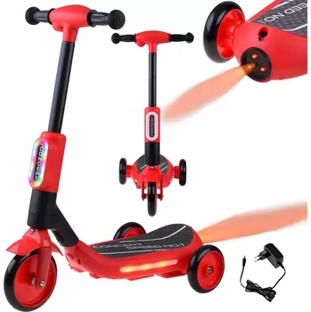 Koloběžka Dětská tříkolová elektrická koloběžka s LED světly a parním efektem – Červená