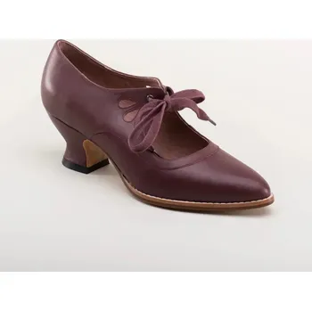 Dámské lodičky Retro boty s mašličkou a kulatou špičkou Barva: Vínová, Velikost: 42