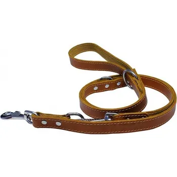 Vodítko pro psa HUHUBAMBOO vodítko přepínací mastná kůže 2,5x240cm, koňak