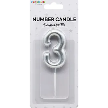 Dortová svíčka Dortová svíčka číslo 3 stříbrná