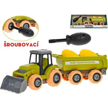 autíčko Traktor 28 cm šroubovací volný chod s vlečkou a klasy