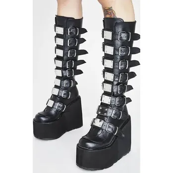 Dámské kozačky Vysoké gotické kozačky s přezkami Velikost: 42, Barva (Varianta): Černá