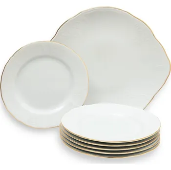 Talíř Thun 1794 BERNADOTTE koláčová souprava bílá zlatá linka 7 dílná