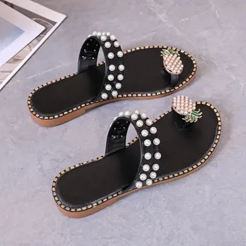 Dámské pantofle Módní pantofle pro ženy s perlami a páskem Barva: Černá, Velikost: 37