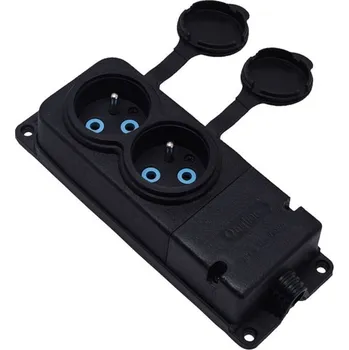 Elektrická zásuvka Dvojitá zásuvka gumová černá hermetická na povrch 250V, 16A, IP44, francouzský typ E 2P+Z, 2KMP-E, Bylion