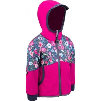 Dívčí oblečení Unuo Dětská softshellová bunda s fleecem Street Fuchsiová Květinky 110/116