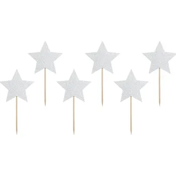 Party Deco Polsko PartyDeco zapichovací dekorace na muffiny Stříbrné hvězdičky KPM19-018B dortis | Cukrářské potřeby