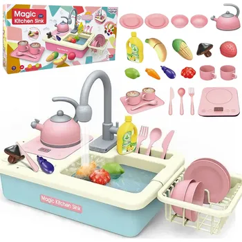 Dětská kuchyňka Woopie WOOPIE Dřez 2 v 1 Kuchyňská vodovodní baterie modrá