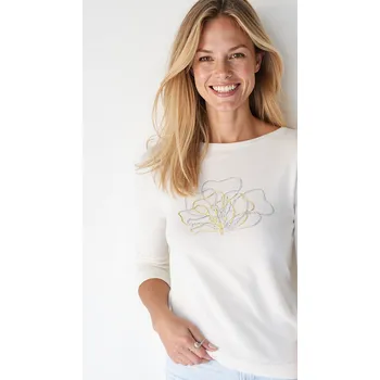 Dámská halenka La Tynka Vroubkovaná halenka s 3/4 rukávem a výšivkou Barva: 00-Bílá, Velikost: M/L