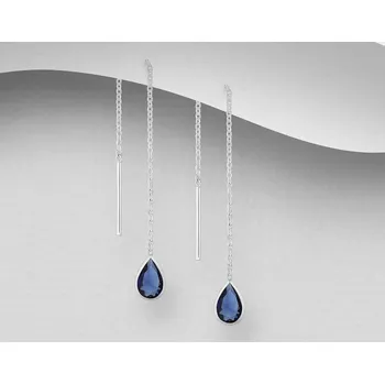 Náušnice Stříbrné provlékací řetízkové náušnice Kapka se Zirkonem Blue Ag 925/1000