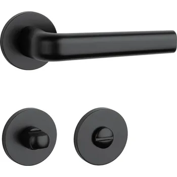 Dveřní kování AT - INULA - R 7S klika/klika, rozety WC BS - Černá matná